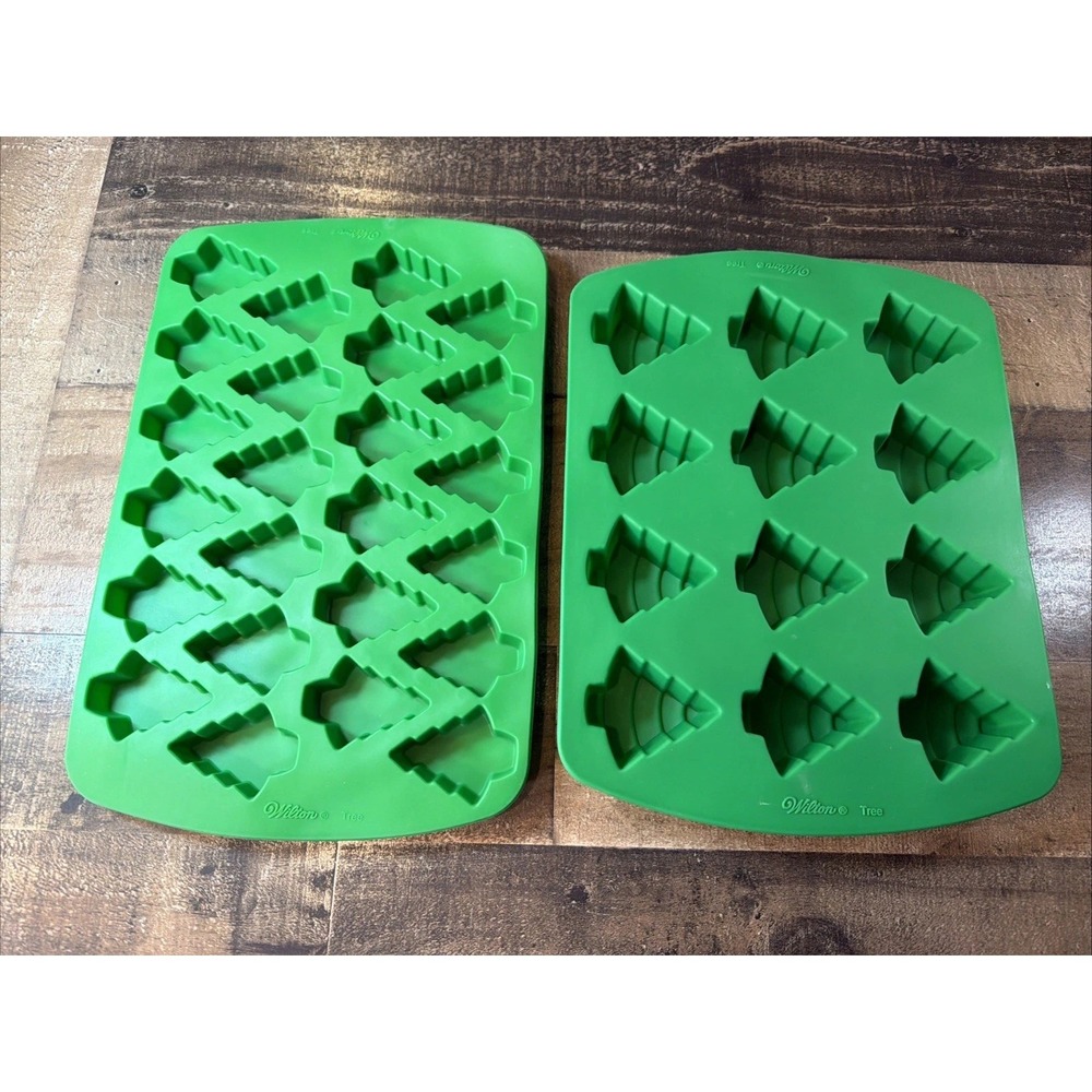 Lot of 2 Wilton Christmas Tree Silicone Molds Green Holiday Baking Candy Molds